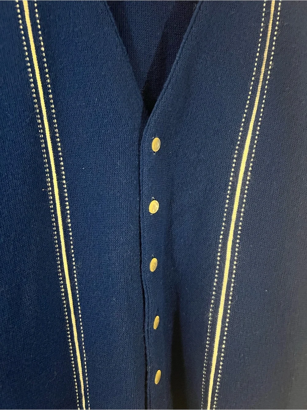 Vintage 1970’s royal blue white stripe button up cardigan retro varsity academia